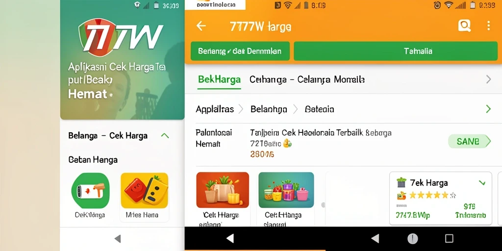 Screenshot utama aplikasi 7777W menampilkan fungsi Cek Harga dengan antarmuka yang jelas.