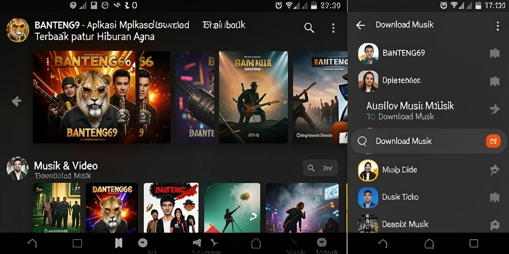 Tampilan antarmuka aplikasi BANTENG69 dengan fitur Download Musik yang mudah digunakan.